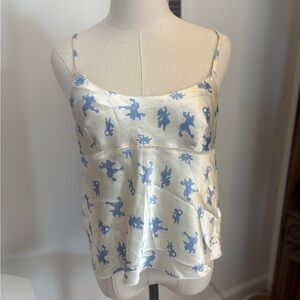 VTG Kenji Satin Babydoll Satin Coquette Cherub Print Eros Cami Top Bow SZ M